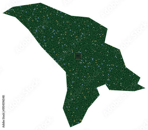 Circuit board map vector illustration of Moldova – Digital PCB Territory, Transparent Background, Technology, Communication