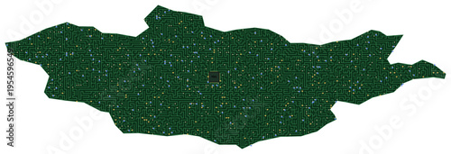 Circuit board map vector illustration of Mongolia – Digital PCB Territory, Transparent Background, Technology, Communication