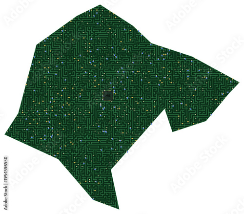 Circuit board map vector illustration of Montenegro – Digital PCB Territory, Transparent Background, Technology, Communication