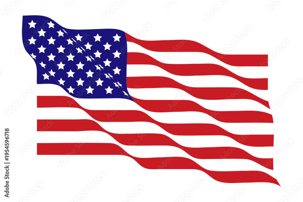 Fototapeta premium Waving American flag. USA national symbol. Vector patriotic element for holiday design.