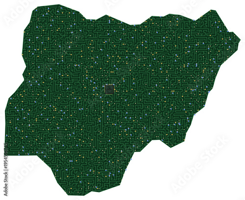 Circuit board map vector illustration of Nigeria – Digital PCB Territory, Transparent Background, Technology, Communication