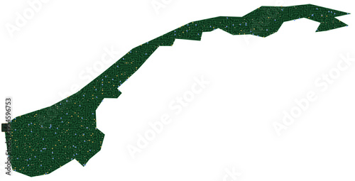 Circuit board map vector illustration of Norway – Digital PCB Territory, Transparent Background, Technology, Communication