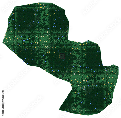 Circuit board map vector illustration of Paraguay – Digital PCB Territory, Transparent Background, Technology, Communication