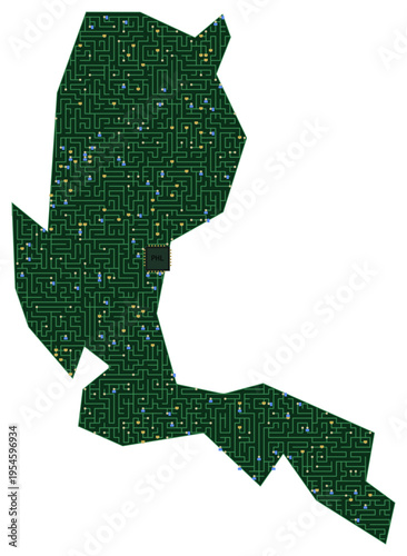 Circuit board map vector illustration of Philippines – Digital PCB Territory, Transparent Background, Technology, Communication