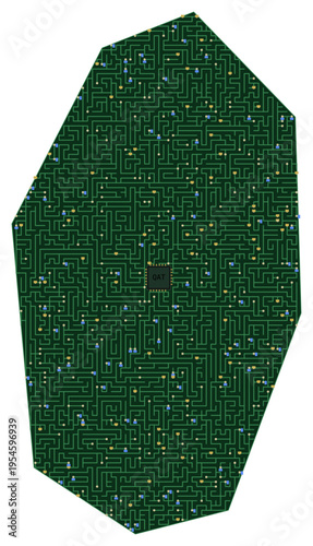 Circuit board map vector illustration of Qatar – Digital PCB Territory, Transparent Background, Technology, Communication