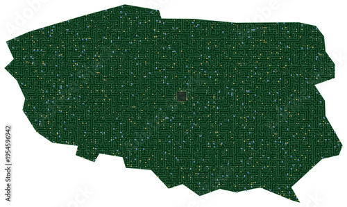 Circuit board map vector illustration of Poland – Digital PCB Territory, Transparent Background, Technology, Communication