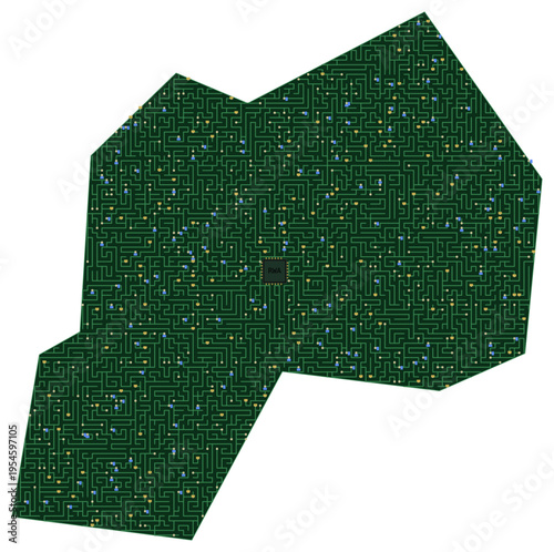 Circuit board map vector illustration of Rwanda – Digital PCB Territory, Transparent Background, Technology, Communication