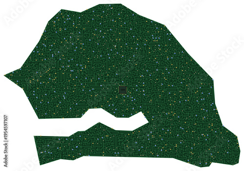 Circuit board map vector illustration of Senegal – Digital PCB Territory, Transparent Background, Technology, Communication
