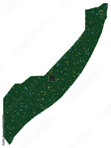 Circuit board map vector illustration of Somalia – Digital PCB Territory, Transparent Background, Technology, Communication