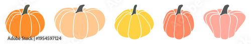 Colorful pumpkins icon set