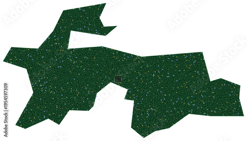 Circuit board map vector illustration of Tajikistan – Digital PCB Territory, Transparent Background, Technology, Communication