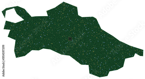 Circuit board map vector illustration of Turkmenistan – Digital PCB Territory, Transparent Background, Technology, Communication