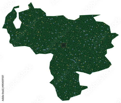 Circuit board map vector illustration of Venezuela – Digital PCB Territory, Transparent Background, Technology, Communication