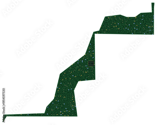 Circuit board map vector illustration of Western Sahara – Digital PCB Territory, Transparent Background, Technology, Communication