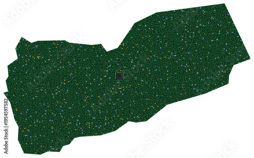 Circuit board map vector illustration of Yemen – Digital PCB Territory, Transparent Background, Technology, Communication