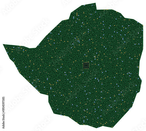 Circuit board map vector illustration of Zimbabwe – Digital PCB Territory, Transparent Background, Technology, Communication