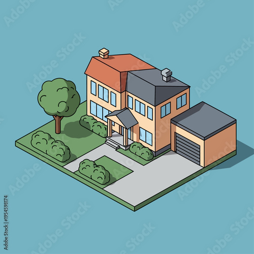 Isometric illustration of a suburban house.