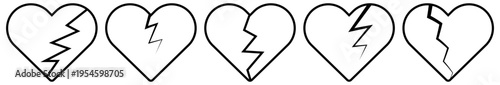 Broken heart line icons