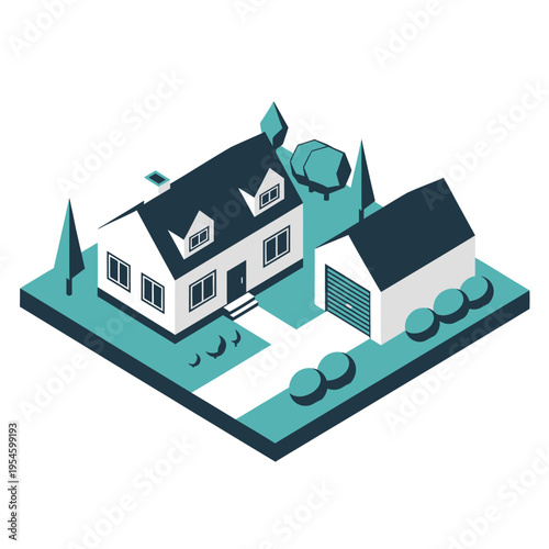 Isometric illustration of a suburban home.
