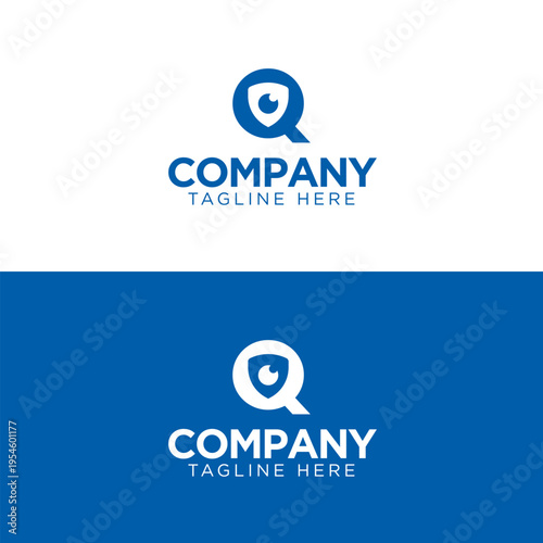 Letter Q with Shield Security and Magnify Logo in Blue with Two Color Variations