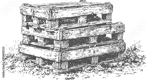 Rustic wooden compost bin with layered slats for garden organic waste decomposition