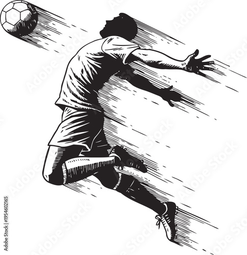 Soccer player jumping for header, football action dynamic motion illustration