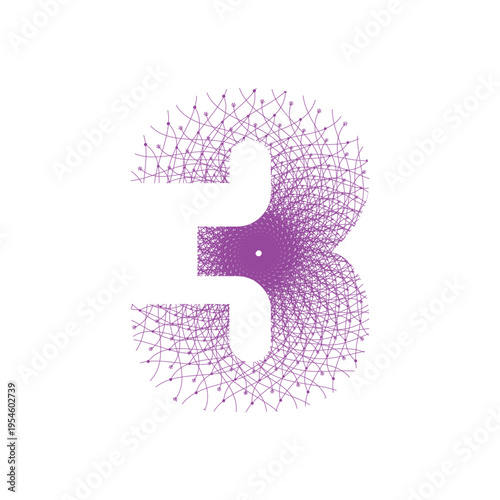 Purple stippled number three with a pixelated spray paint effect and grainy texture
