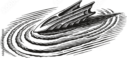 Vintage boat water ripple illustration abstract vessel movement on water surface