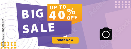 Big sale banner with strong geometric composition, modern color palette and discount offer design, ideal for online shop promotion and social media ads