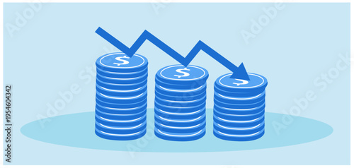 Falling down arrow, world financial and economic crisis, bankruptcy, trading decrease, business and finance risk concept vector illustration
