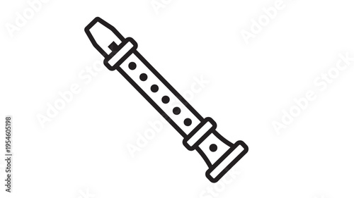 Recorder flute outline with black simple lines and dots, an icon for music or education featuring woodwind, musical instrument, symbol with line art