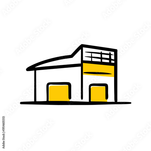 Minimal Warehouse Silhouette, Industrial Building Outline, Modern Warehouse Vector, Factory Minimalist Design, Storage Building Icon