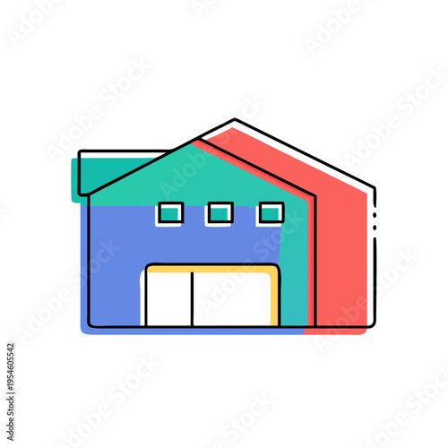 Minimal Warehouse Silhouette, Industrial Building Outline, Modern Warehouse Vector, Factory Minimalist Design, Storage Building Icon