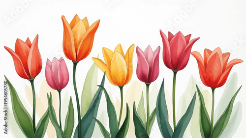 Set of 7 colorful tulips vector illustration