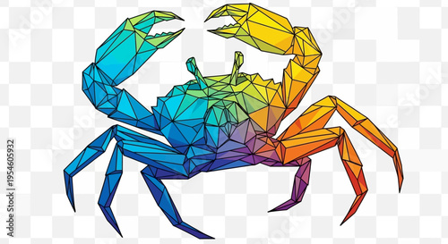 Colorful Rainbow Polygonal Crab Side View.