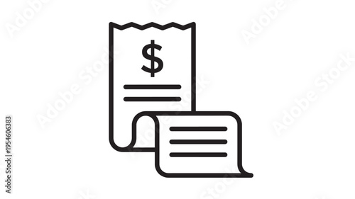 Receipt with dollar sign icon with wavy top edge and curled bottom section, representing commerce or transactions.