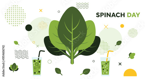 Spinach day health and wellness illustration with fresh greens