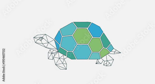 Geometric turtle with colorful mosaic shell.