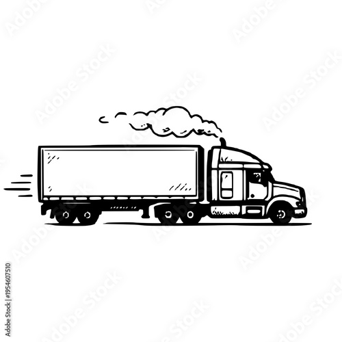 Hand-drawn illustration of a cargo semi-truck on the road, ideal for logistics, freight, transport, and delivery themed designs.