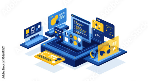 Isometric Digital Technology & Software Development Concept