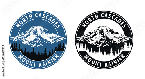 North Cascades Mount Rainier Logo - Blue and Black Round Emblem