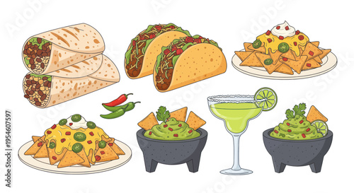 Mexican Food Fiesta: Burritos, Tacos, Nachos, Guacamole & Margarita