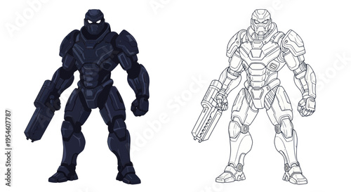 Futuristic Soldier Armor Concept Art, Sci-Fi Warrior Robot Character Design