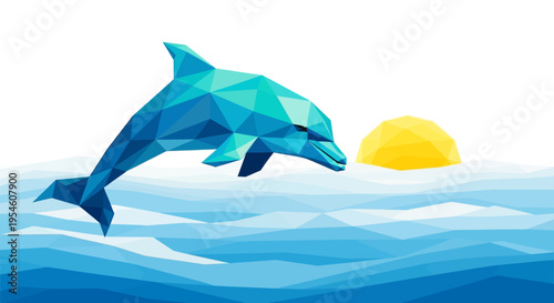 Low Poly Dolphin Jumping Out Water.