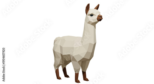 Low Poly White Llama Standing Alone.
