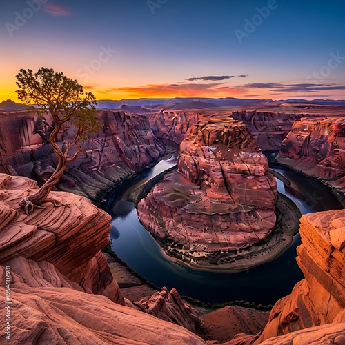 Horsehoe bend in Arizona desert landscape.