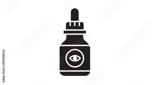 Bottle dropper with eye symbol for eye drops or medical liquid, icon representation. featuring medicine, health, care with vial and container