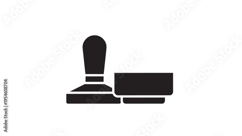 Stamp and ink pad icon with simple black silhouette design for clean stamping applications featuring seal, printing, stationery with office supplies