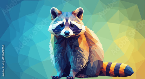 Raccoon sitting on ground looking forward.