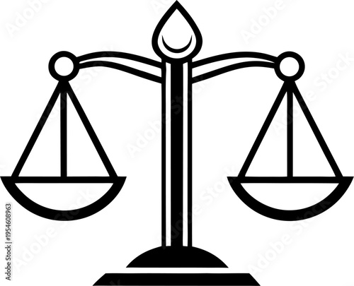 scale of justice	 line art vector icon black and white, white background